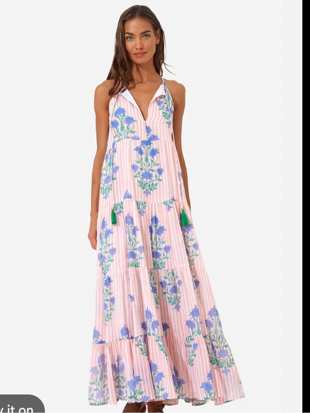 Oliphant Pink Maxi Dress with Blue and Green Floral Print